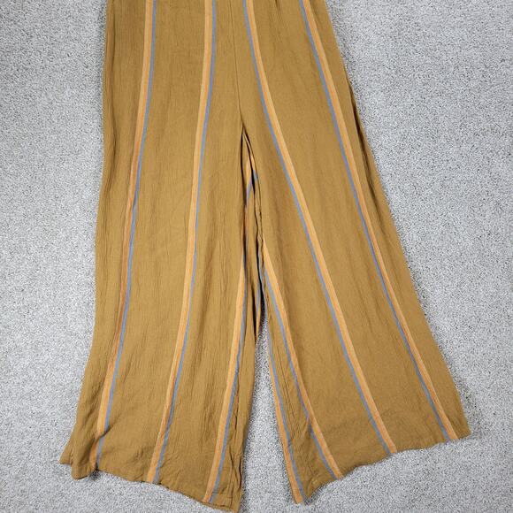 O'Neill Lahaloo Striped Jumpsuit Womens S Gold Strapless Smocked Bandeau Boho - Picture 11 of 12